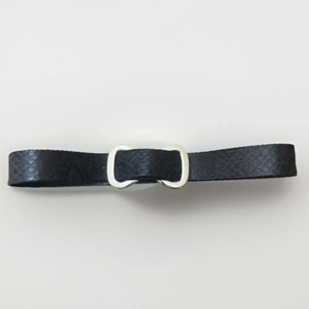 80s Leather Waist Cincher Belt Python Snakeskin Embossed Brown & Silver Womens 8
